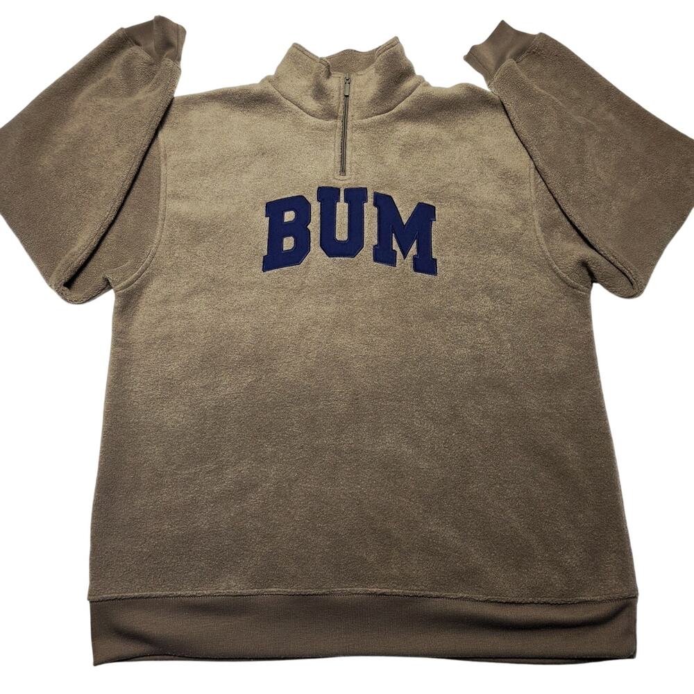 Vintage 90s BUM Equipment Mens Medium Spell Out Teddy Fleece Sweater 1/4 Zip